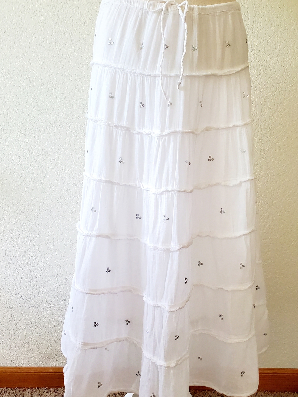 Fashion Bug White Tiered Maxi Skirt with Subtle Sequins